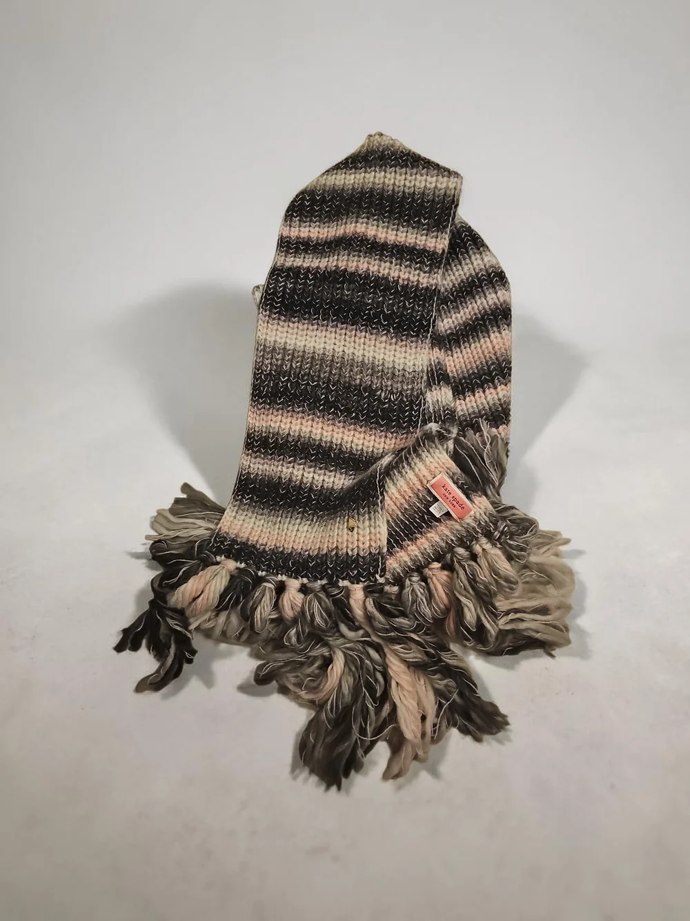 kate spade Striped Knit Scarf in Black, Cream & Pink